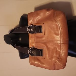 Coach tan dark brown leather large purse w buckles